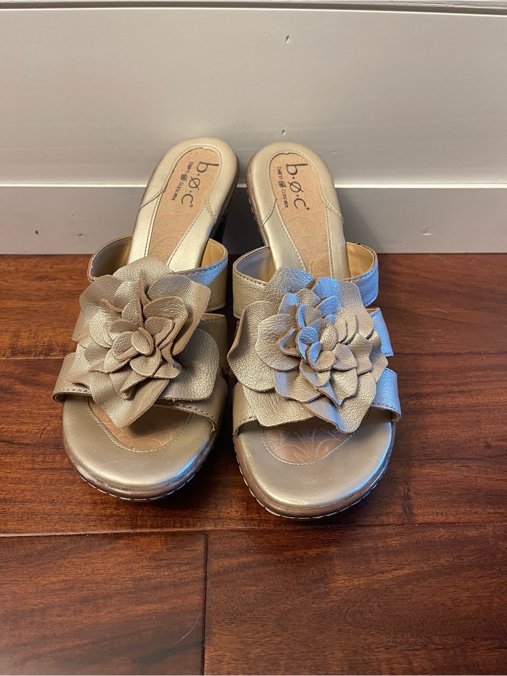 b.o.c. Metallic Gold Floral Slide Mules